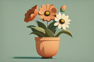 AI generated Flowerpot with daisies. Vector illustration in retro style. ai generative photo