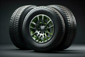 AI generated Car wheels on a black background. ai generated photo