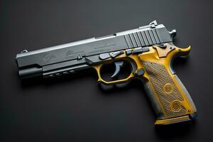 AI generated Semi-automatic handgun on a solid color background. Close-up. ai generative photo