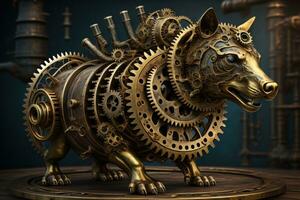 AI generated a steampunk animal with gears and cogwheels. generative ai photo