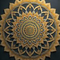 AI generated Luxury golden mandala pattern on black background. Vector illustration. generative ai photo