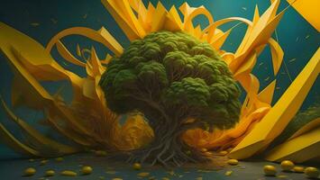 AI generated a tree made of yellow paper. Abstract background. generative ai photo
