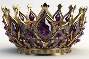 AI generated low key image of beautiful golden queen, king crown. ai generative photo