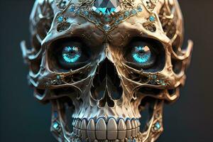 AI generated Skull with blue gemstones. ai generative photo