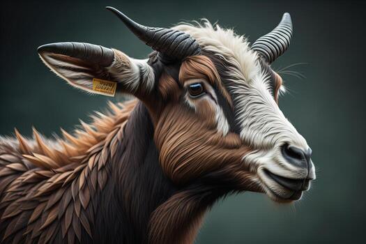 AI generated Head of a goat with big horns. ai generative photo
