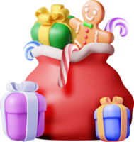 3D Open Santa Claus Sack full of Gifts png