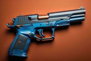 AI generated Semi-automatic handgun on a solid color background. Close-up. ai generative photo