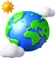 3D Cartoon Planet Earth in Clouds with Sun png