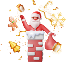 3D Santa Claus with Bag in House Chimney png