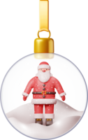 3D Glass Christmas Snow Globe with Santa Claus png