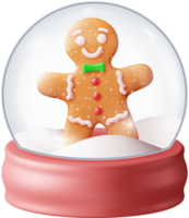 3D Glass Christmas Snow Globe with Gingerbread Man png