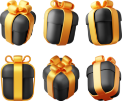 3D Black Gift Box with Gold Bow Set png