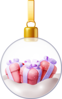 3D Glass Christmas Snow Ball with Gift Boxes png