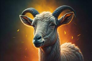 AI generated Goat with horns on a background of fire. ai generated photo