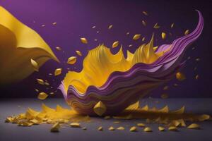 AI generated abstract background with yellow and purple petals and waves. generative ai photo