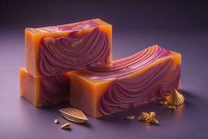 AI generated Soap bars on a colored background. ai generative photo