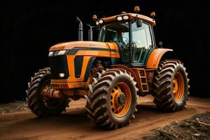 AI generated Old orange tractor on a black background. generative ai photo