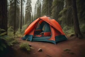 AI generated Camping in Redwood National Park. ai generated photo