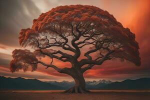 ai generado fantasía silueta de un árbol en el desierto. ai generativo foto