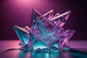 ai generado transparente cristal en un púrpura antecedentes. de cerca. selectivo enfocar. ai generado foto