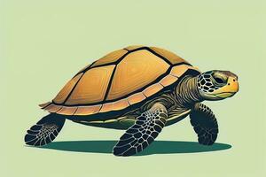 ai generado ilustración de un Tortuga en un verde antecedentes en dibujos animados estilo. ai generativo foto