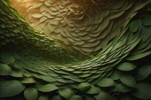AI generated abstract background made of green leaves, generative ai photo