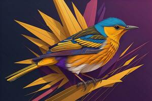 AI generated Colorful bird in grunge style. Vector illustration. ai generative photo