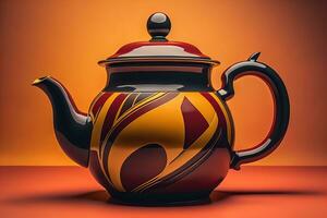 AI generated A ceramic teapot on a colid color background. ai generative photo