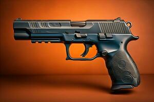 AI generated Semi-automatic handgun on a solid color background. Close-up. ai generative photo