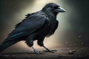 AI generated Black crow on a dark background, generative ai photo