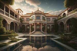 AI generated a beautiful villa in the tropics. generative ai photo