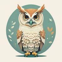 AI generated Owl sitting on a branch with leaves. Vector illustration in retro style. ai generative photo