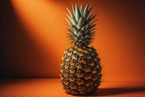AI generated Pineapple on orange background. Minimal still life concept. ai generated photo