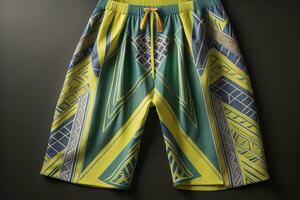 AI generated Men's shorts with a pattern on a solid color background. Studio shooting. ai generative photo