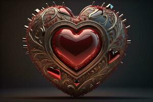 AI generated Red heart on dark background. Vintage style. ai generative photo