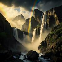 AI generated Rainbow over Victoria Falls, generative ai photo