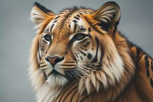 AI generated Portrait of a tiger on a solid color background. Close-up. ai generative photo
