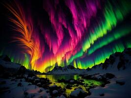 AI generated Aurora borealis - northern light in the night sky. generative ai photo