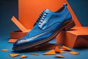 AI generated Men's shoes on a solid colour background. Studio shot. ai generative photo