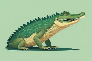 AI generated Crocodile on green background. Vector illustration in retro style. ai generative photo