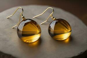 AI generated Glass earrings on a dark background close-up. ai generative photo
