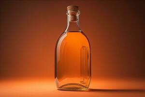 AI generated Bottle of maple syrup on a brown background. generative ai photo