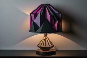 AI generated Lamp on the black table in the room. generative ai photo