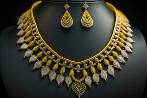 AI generated necklace on a black background in close-up, jewelry industry. generative ai photo