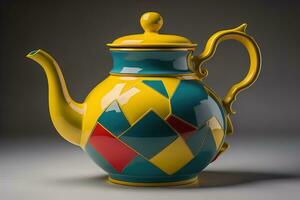 AI generated A ceramic teapot on a colid color background. ai generative photo