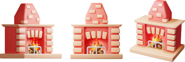 3D Fireplace with Burning Wood Set png