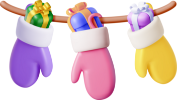 3D Gloves full of Gifts Hanging on Clothesline png