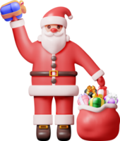 3D Santa Claus Character with Gift Bag png