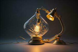 AI generated Vintage incandescent Edison lamp on dark background. generative ai photo