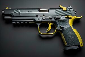 AI generated Semi-automatic handgun on a solid color background. Close-up. ai generative photo